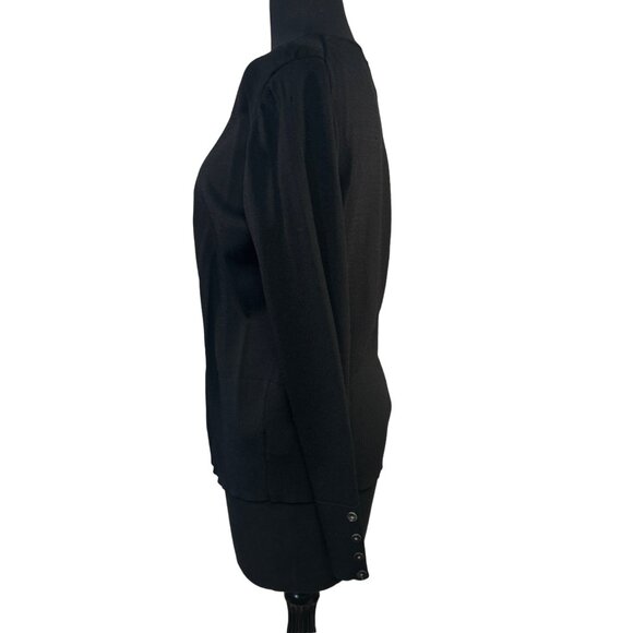 Worthington Size Medium Black Cardigan Sweater With Button Front & Sleeve Detail - Picture 4 of 7